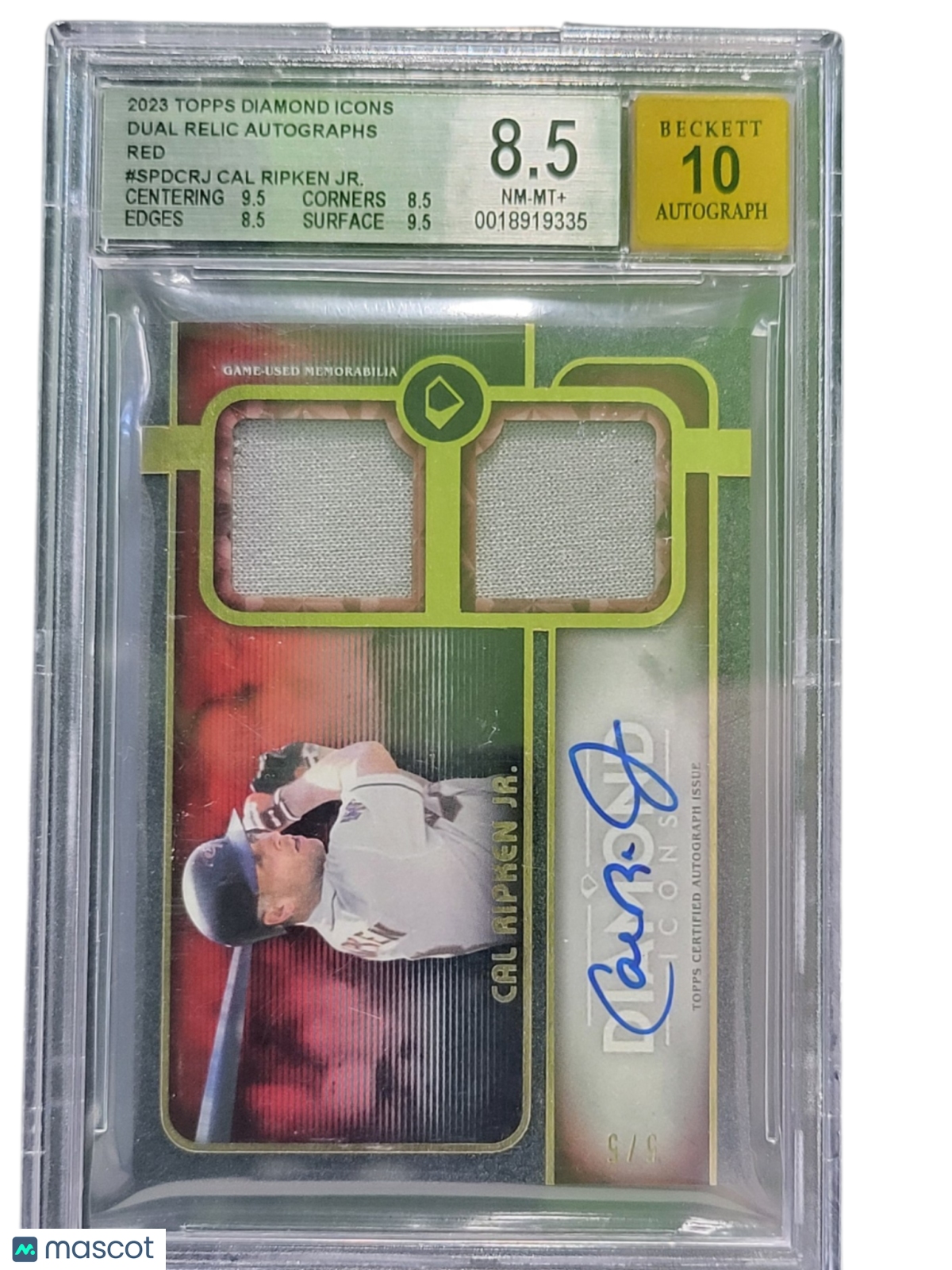 2023 Topps Diamond Icons Dual Relic Auto Red Cal Ripken Jr. #Spdcrj  Auto 10