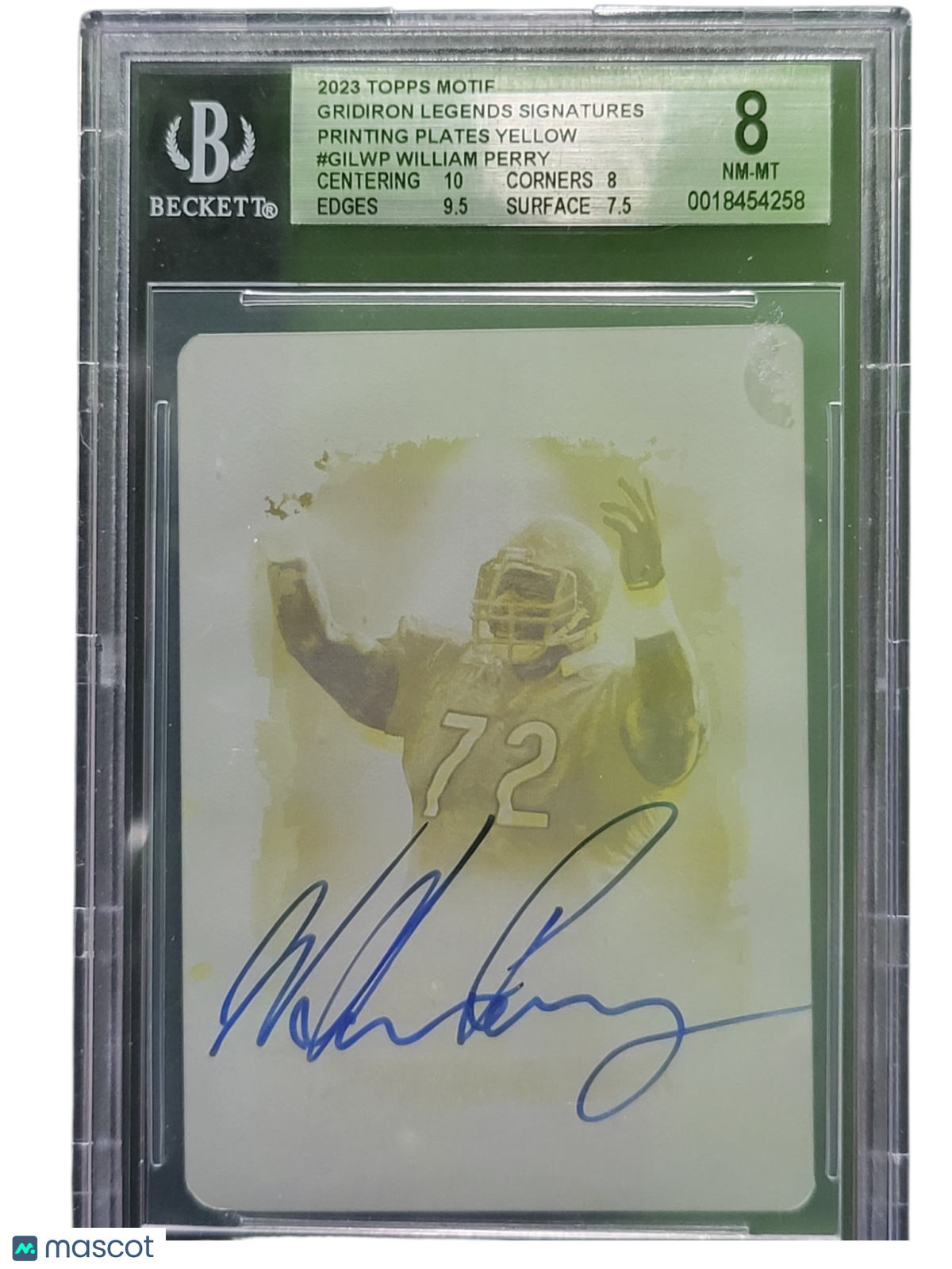 2023 Topps Motif Gridiron Legends Yellow William Perry #Gilwp BGS Auto 9