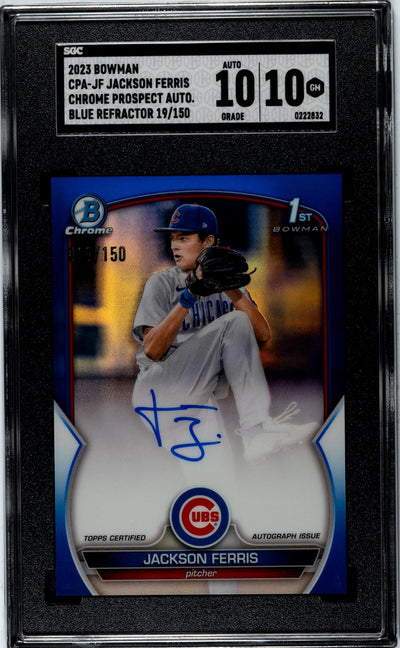 Pokémon Panini 2023 Bowman Chrome Blue Refractor Jackson Ferris #Cpa-Jf Auto/150 SGC 10 Auto 10