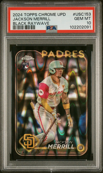 Baseball Topps 2024 Topps Chrome Update Black Raywave Jackson Merrill #Usc153 Rc /10 PSA 10