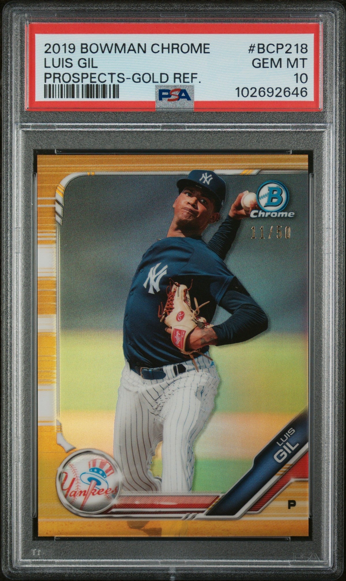 Pokémon Panini 2019 Bowman Chrome Prospects Gold Refractor Luis Gil #Bcp218 /50 PSA 10