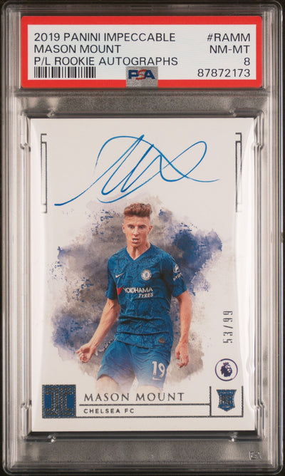 Pokémon Panini 2019 Panini Impeccable Rookie Mason Mount #Ra-Mm Rc Auto /99 PSA 8