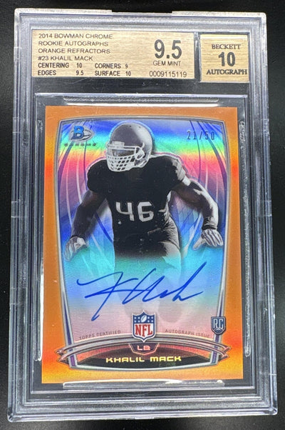 Pokémon Panini 2014 Bowman Chrome #23 Khalil Mack Rookie Rc Orange Refractor Auto /50 BGS 9.5