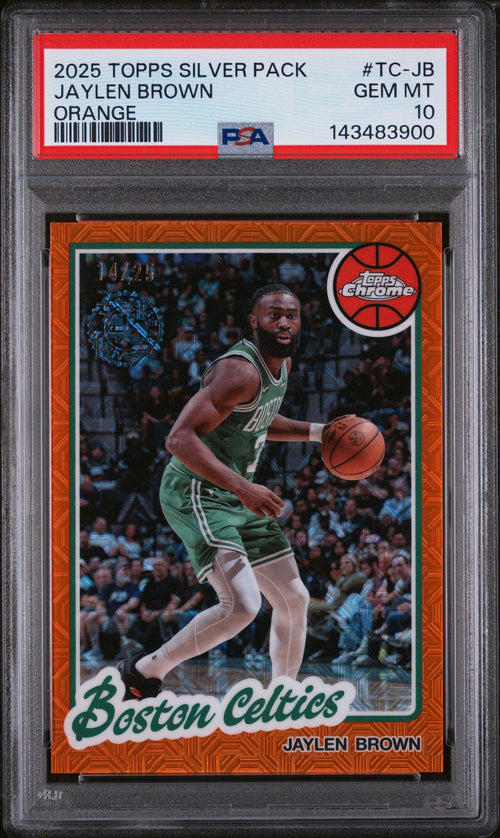 2025 Topps Silver Pack 1980-81 Topps Chrome Basketball Orange Jaylen Brown #Tc-Jb /25 PSA 10