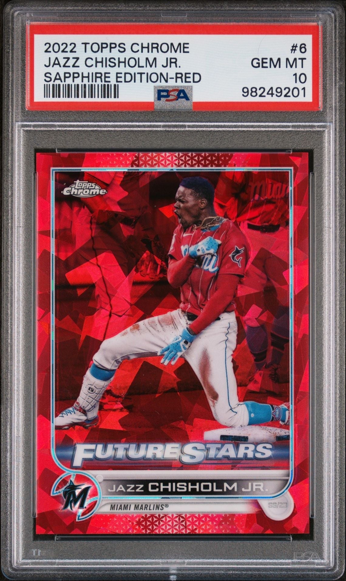 Pokémon Panini 2022 Topps Chrome Sapphire Edition Red Jazz Chisholm Jr. #6 /5 5/5 PSA 10