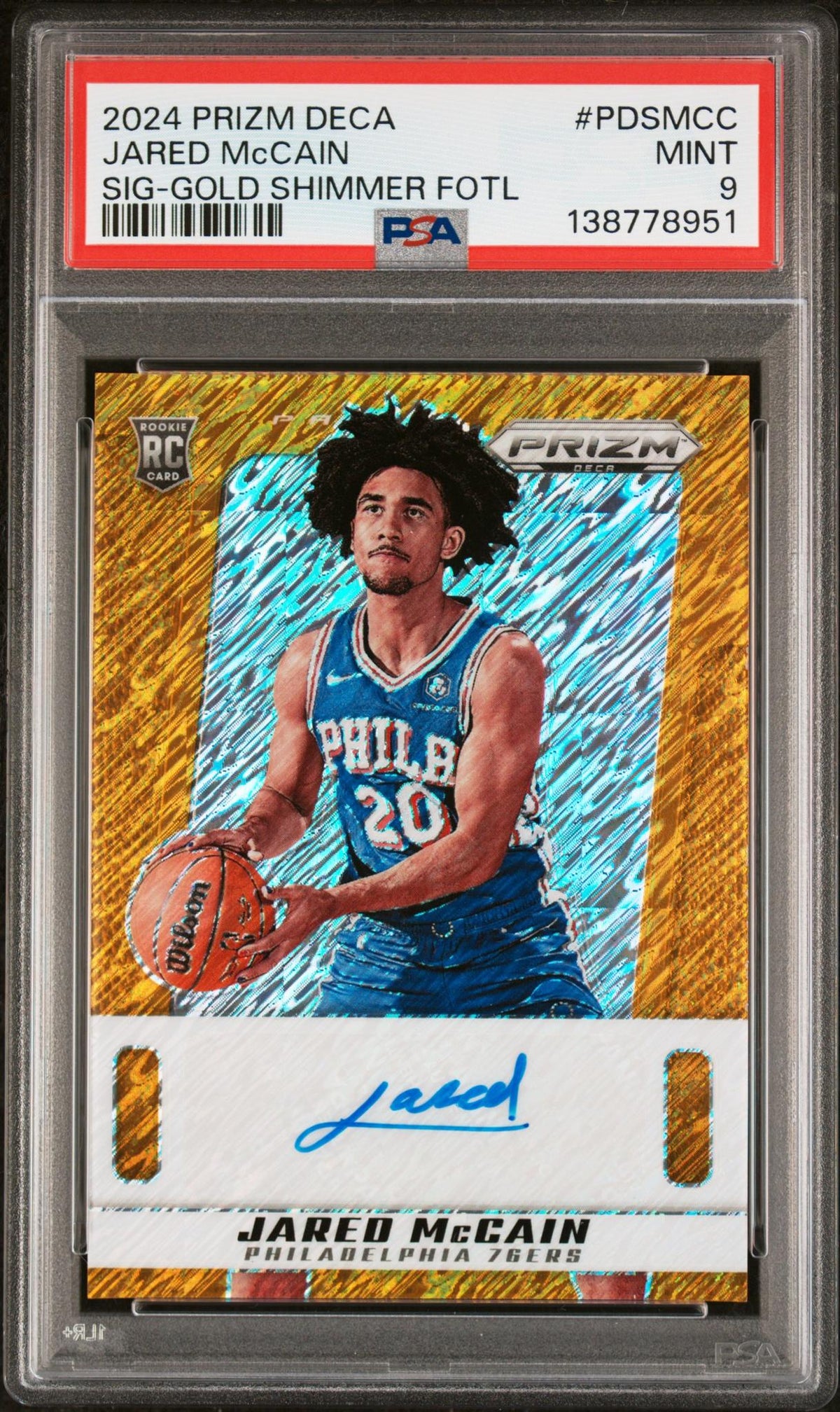 Basketball Panini 2024 Panini Prizm Deca Signatures Gold Shimmer Fotl Jared Mccain #Pdsmcc PSA 9