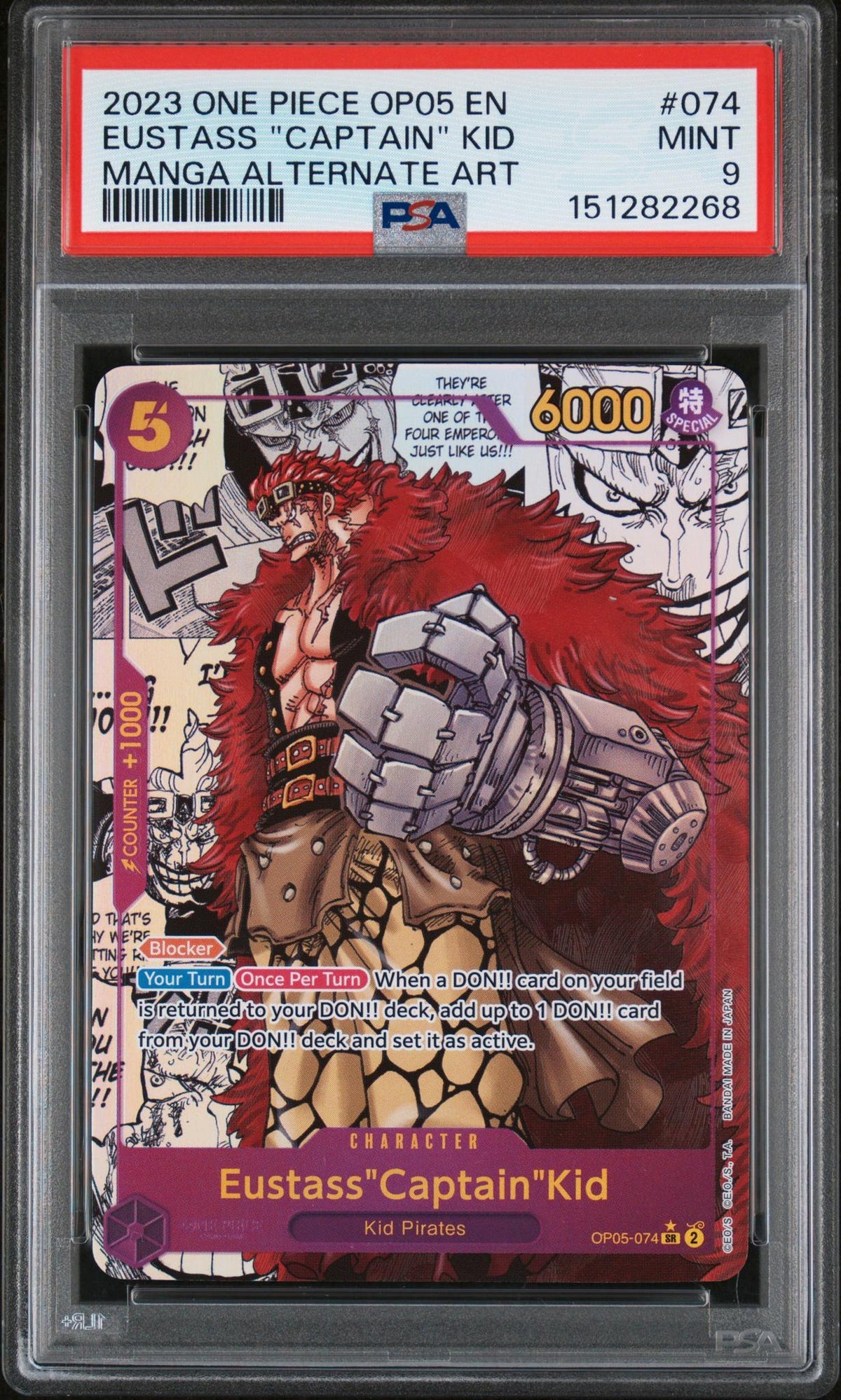 2024 One Piece Awakening Of The New Era Manga Alternate Art Eustass Captain Kid #Op05074 PSA 9