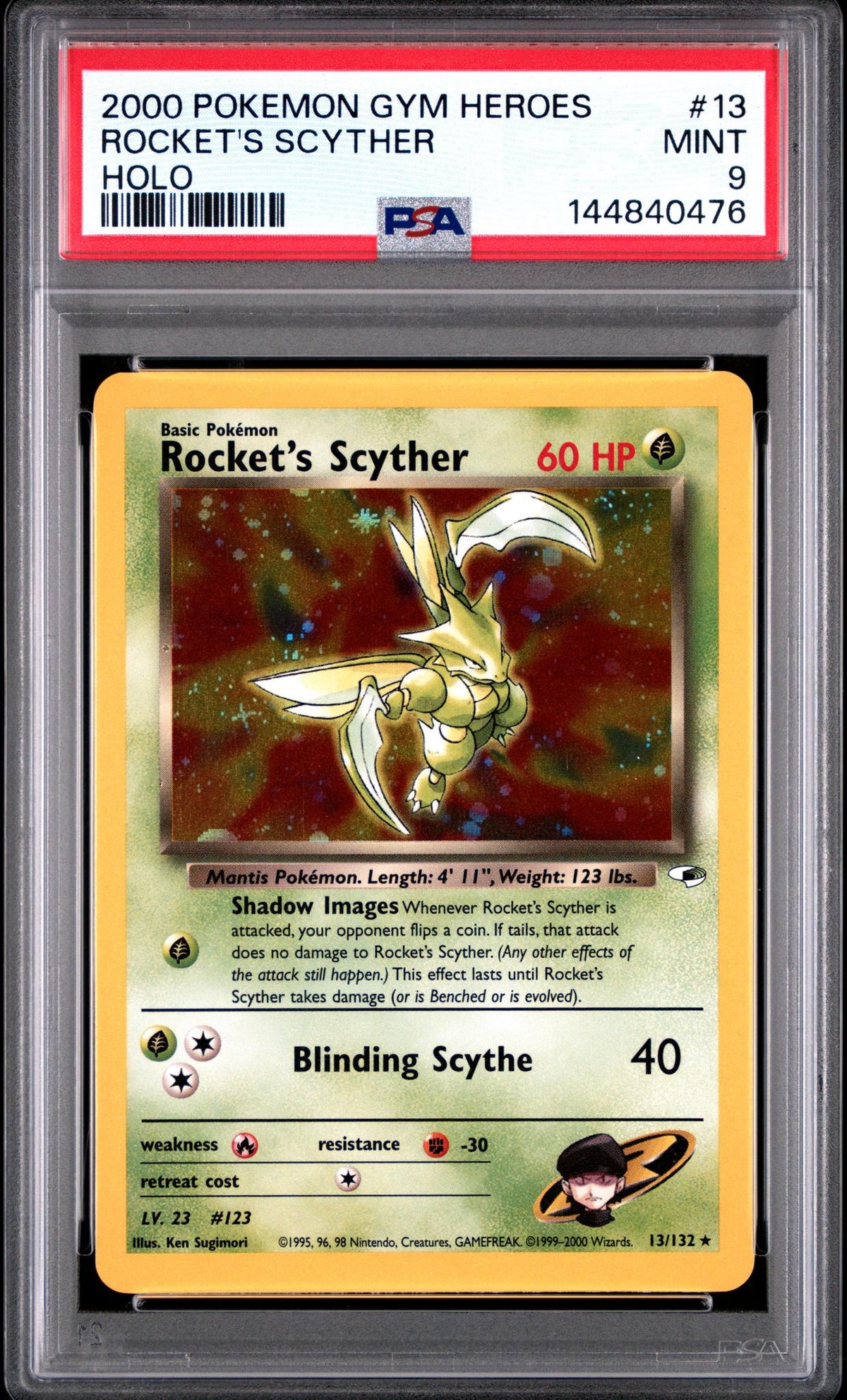 Pokémon 2000 Pokemon Gym Heroes Holo Rocket'S Scyther #13 PSA 9