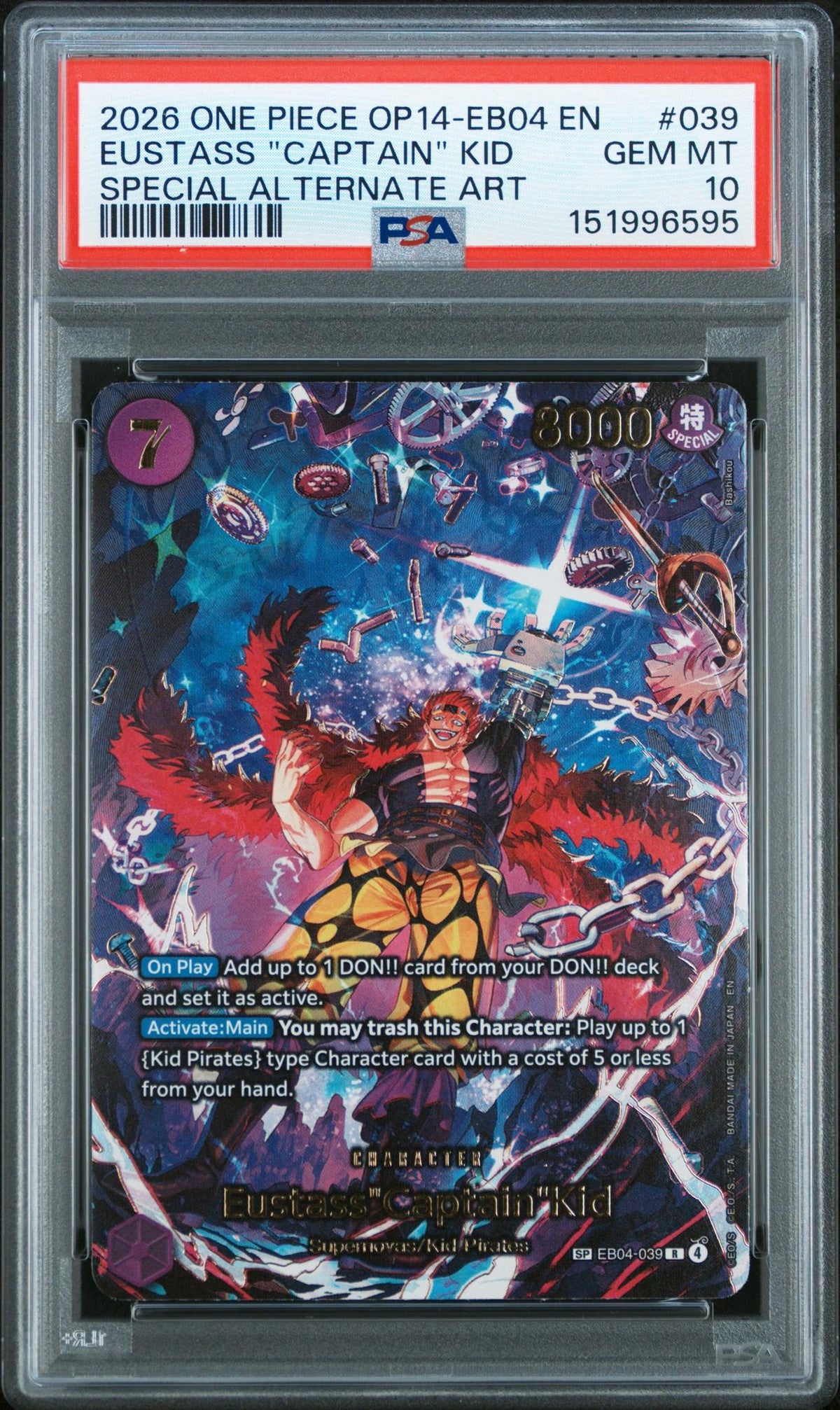 2026 One Piece The Azure Sea's Seven Special Alternate Art Eustass Captain Kid #Eb04-039 PSA 10