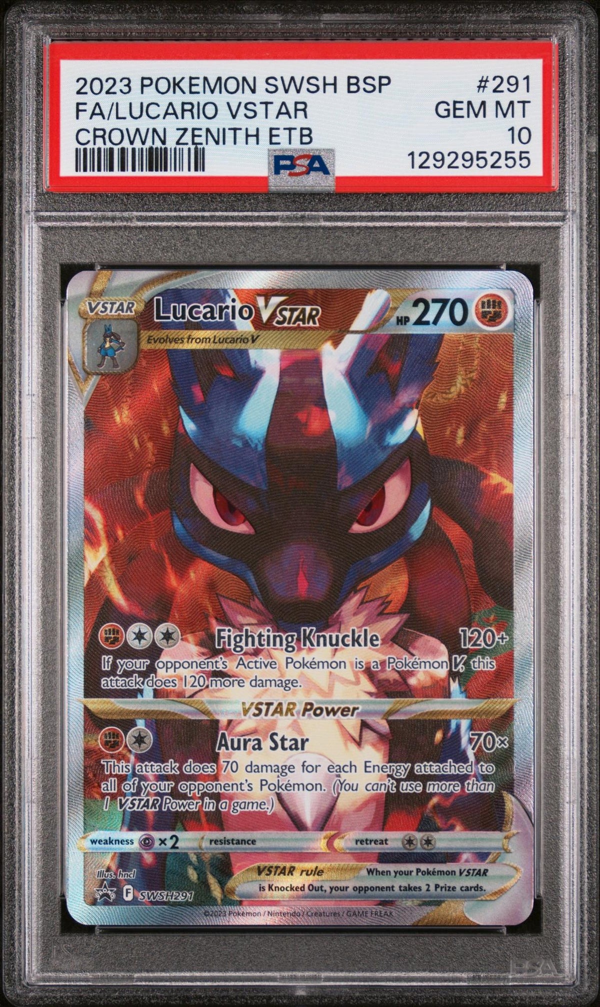 2023 Pokemon Sword And Shield Black Star Promo Crown Zenith Elite Trainer Box Lucario Vstar #Swsh291 PSA 10