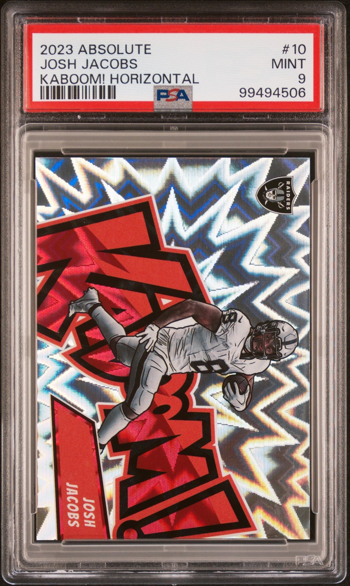 Football Panini 2023 Panini Absolute Kaboom! Horizontal Josh Jacobs #10 PSA 9