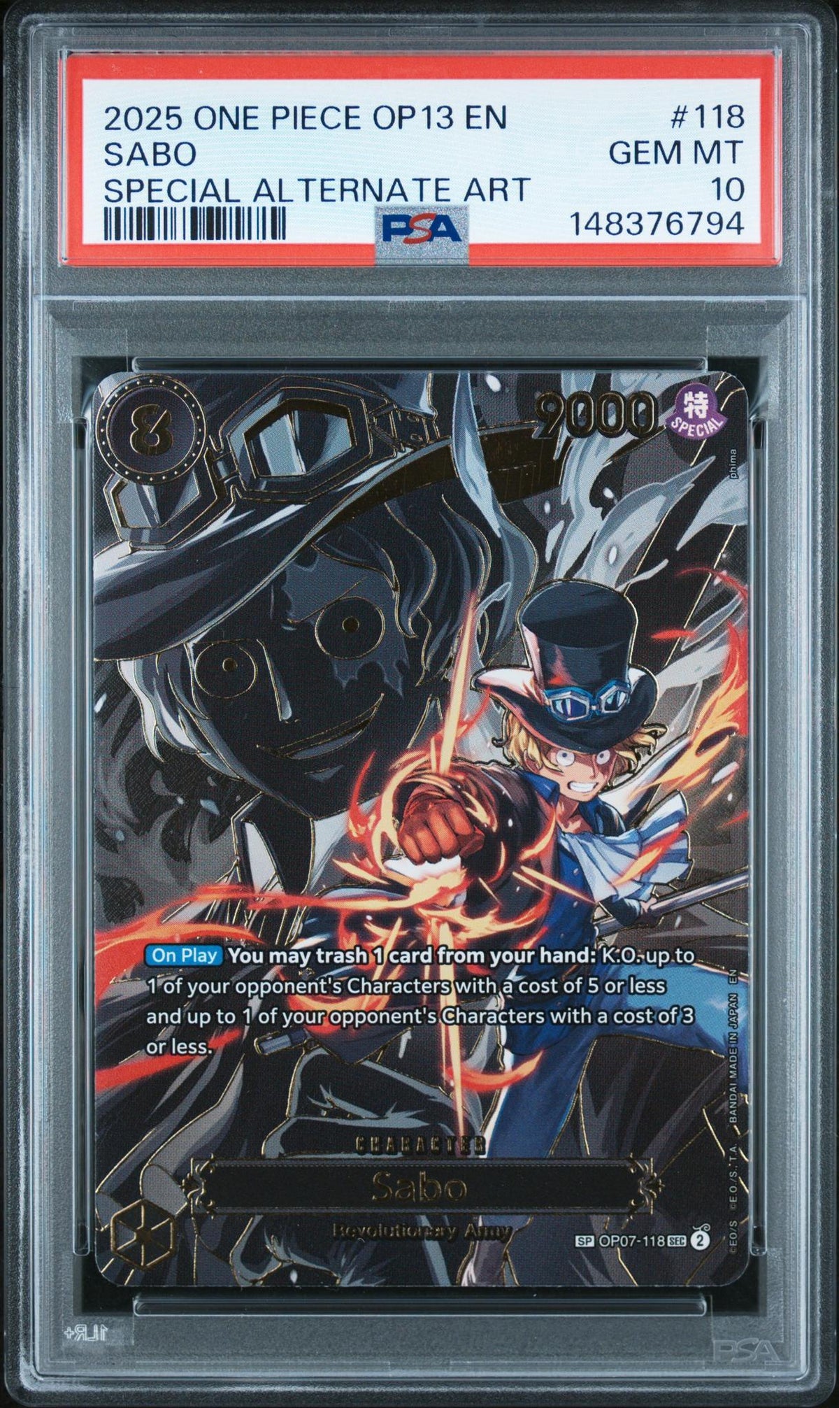 2025 One Piece Carrying On His Will Special Alternate Art Sabo #Op07118 PSA 10