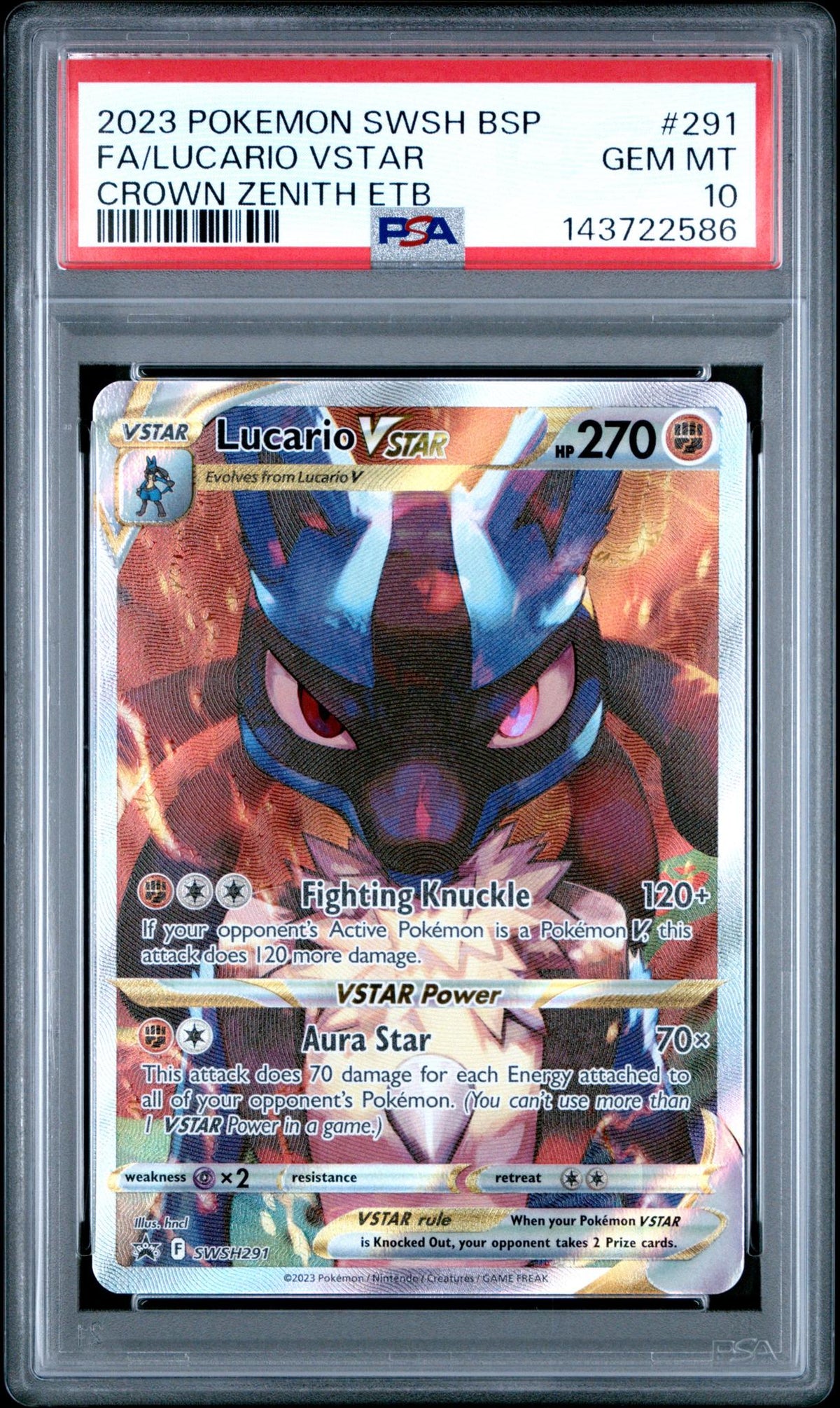 2023 Pokemon Sword And Shield Black Star Promo Crown Zenith Elite Trainer Box Lucario Vstar #291 PSA 10