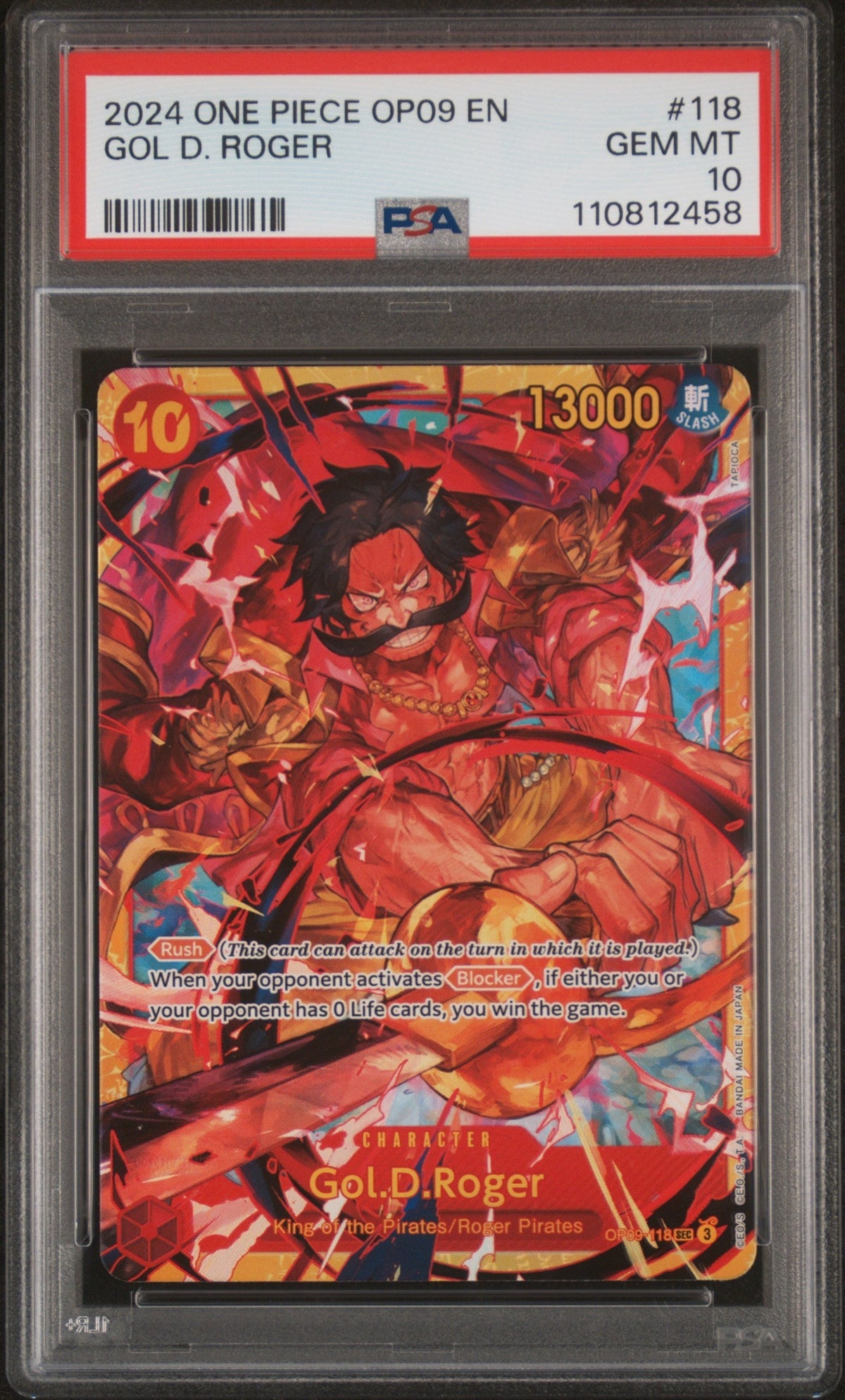 One Piece TCG Bandai 2024 One Piece Emperors In The New World Gol D Roger #Op09-118 PSA 10