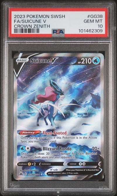 Pokémon Panini 2023 Pokemon Sword And Shield Crown Zenith Galarian Gallery Suicune V #Gg38 PSA 10