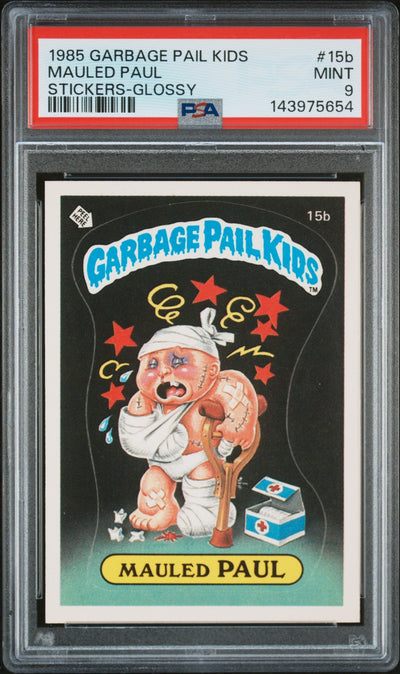 Pokémon Panini 1985 Topps Garbage Pail Kids Glossy Mauled Paul #15b PSA 9