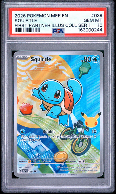 Pokémon Panini 2026 Pokemon Mega Evolution Black Star Promo First Partner Illustration Collection Squirtle #039 PSA 10