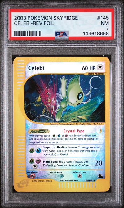 Pokémon Panini 2003 Skyridge English Reverse Holo Celebi #145 PSA 7