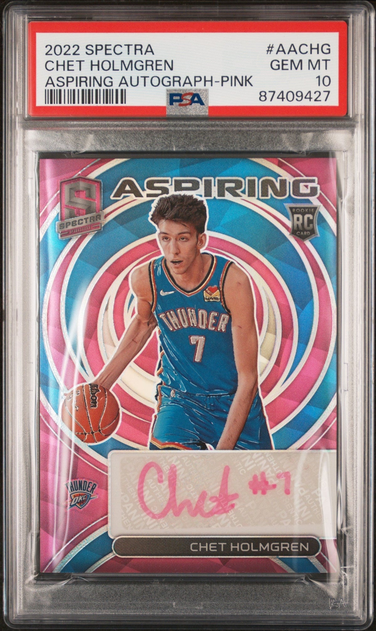Pokémon Panini 2022 Panini Spectra Aspiring Autographs Pink Chet Holmgren #5 /25 PSA 10