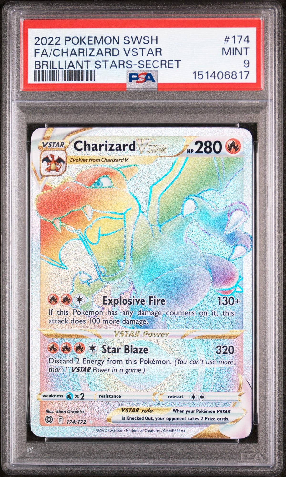 Pokémon 2022 Pokemon Sword And Shield Brilliant Stars Secret Rare Charizard VSTAR #174 PSA 9