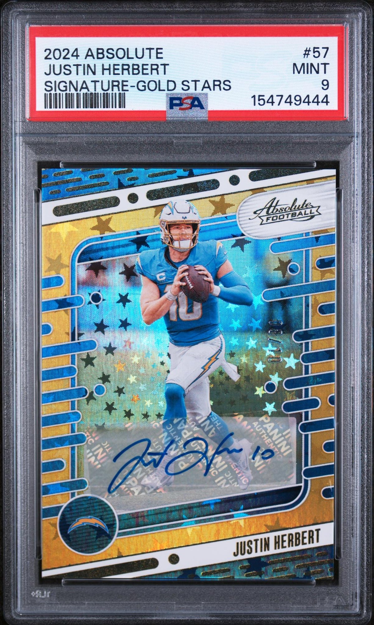 Basketball Panini 2024 Panini Absolute Signature Rookies Gold Stars Justin Herbert #57 10/10 PSA 9