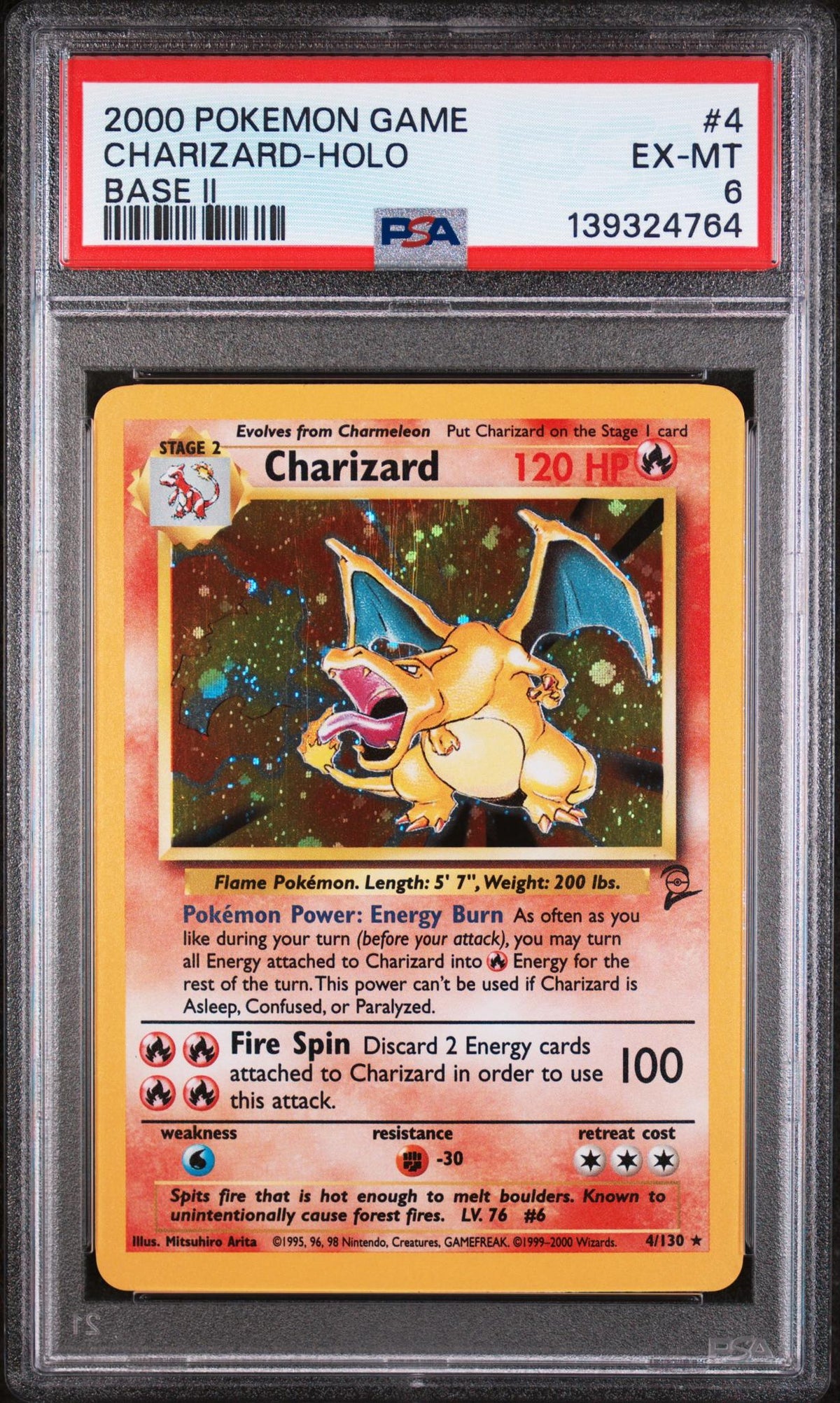 Pokémon 2000 Pokemon Base Set 2 Holo Charizard #4 PSA 6