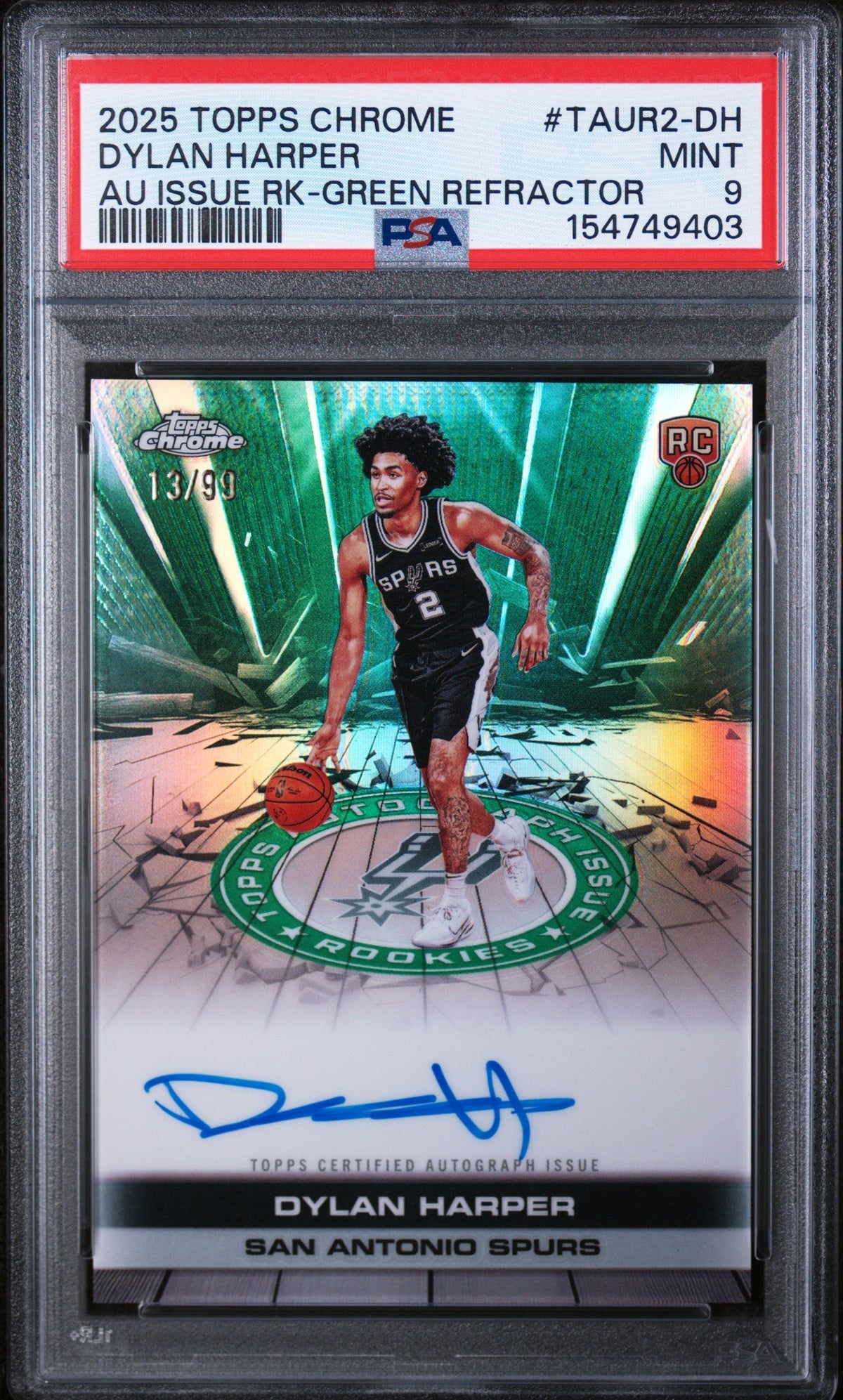 Basketball Topps 2025 Chrome Autograph Issue Rookies Green Refractors Dylan Harper #Taur2dh /99 PSA 9