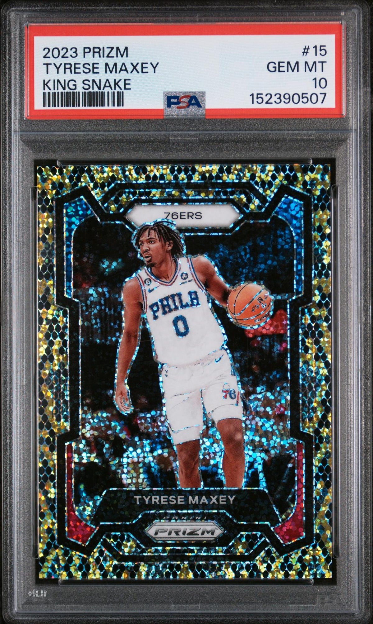 Basketball Panini 2023 Panini Prizm King Snake Tyrese Maxey #15 PSA 10