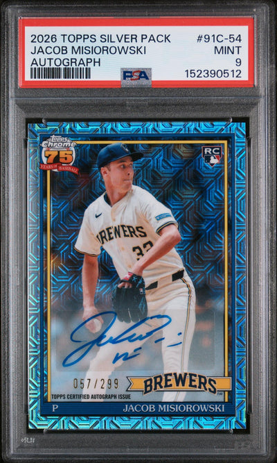 Baseball Topps 2026 Topps '91 Silver Pack Chrome Autographs Jacob Misiorowski #91c54 /299 PSA 9
