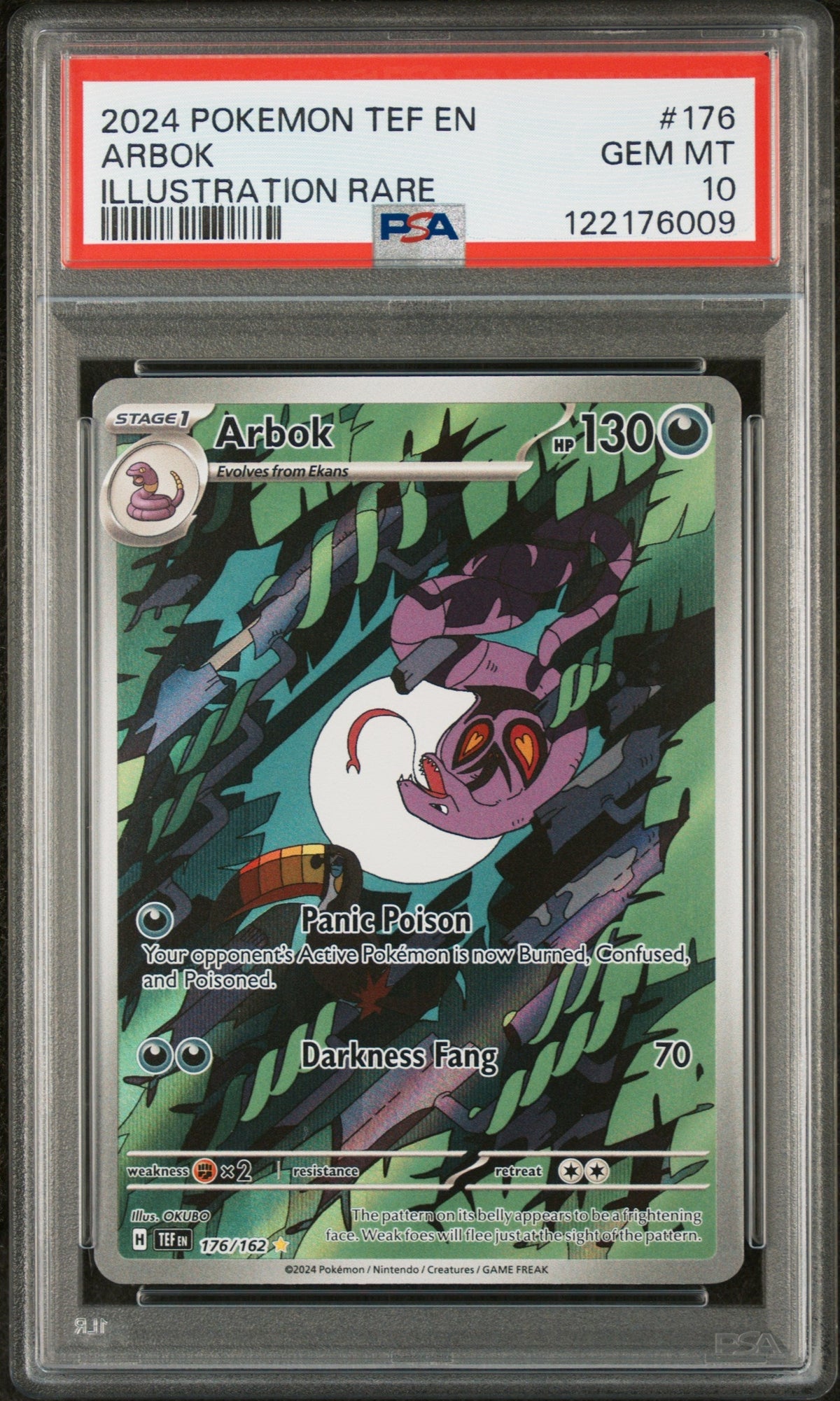 Pokémon 2024 Pokemon Scarlet And Violet Temporal Forces Illustration Rare Arbok #176 PSA 10