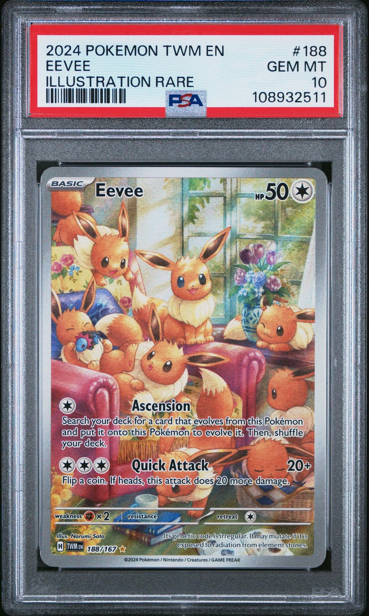 Pokémon 2024 Pokemon Scarlet And Violet Twilight Masquerade Illustration Rare Eevee #188 PSA 10