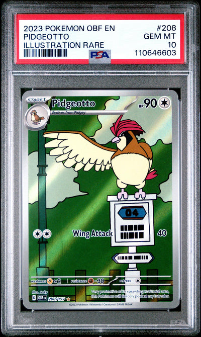 Pokémon 2023 Pokemon Scarlet And Violet Obsidian Flames Illustration Rare Pidgeotto #208 PSA 10