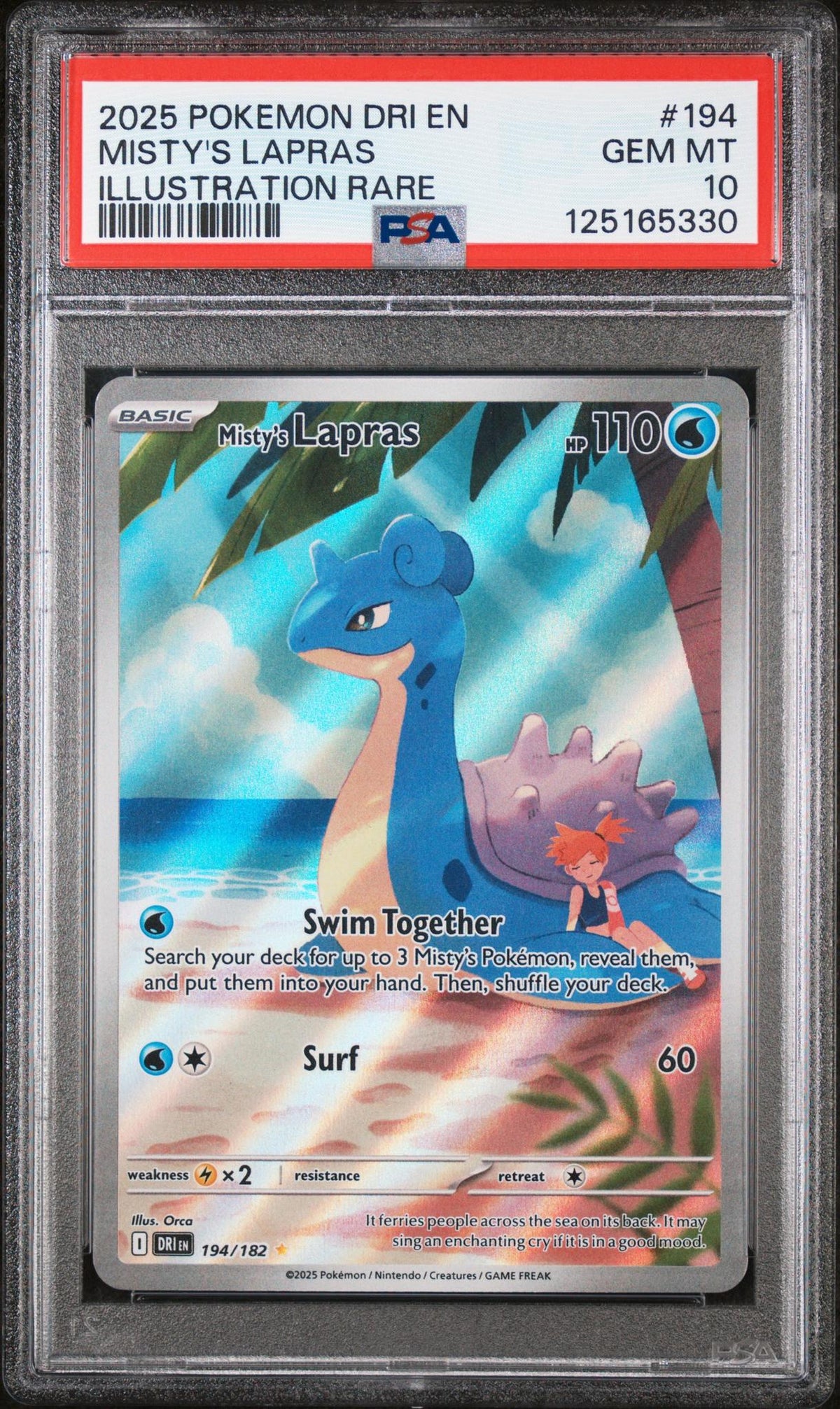 Pokémon 2025 Pokemon Scarlet And Violet Destined Rivals Illustration Rare Misty'S Lapras #194 PSA 10