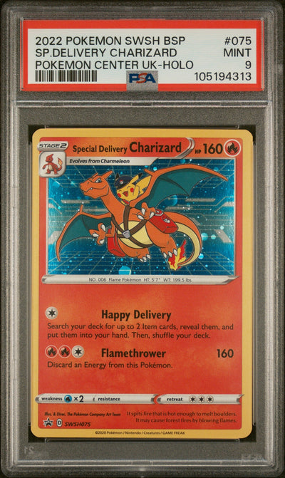Pokémon 2022 Pokemon Sword And Shield Black Star Promo Pokemon Center United Kingdom Holo Special Delivery Charizard #075 PSA 9