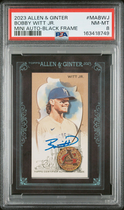 Baseball Topps 2023 Topps Allen & Ginter Framed Mini Autograph Black Frame Bobby Witt Jr. #Mabwj /25 PSA 8