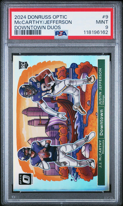 Sports Panini 2024 Donruss Optic Downtown Duos Jj Mccarthy/Justin Jefferson #9 PSA 9