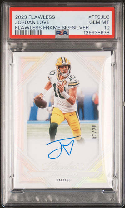Football Panini 2023 Panini Flawless Flawless Frame Signatures Silver Jordan Love #Ffsjlo /20 PSA 10