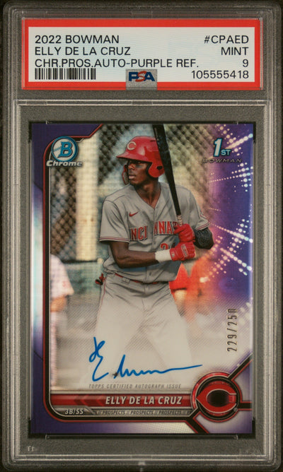 Baseball Bowman 2022 Bowman Chrome Prospect Autograph Purple Refractor Elly De La Cruz #Cpaed /250 PSA 9