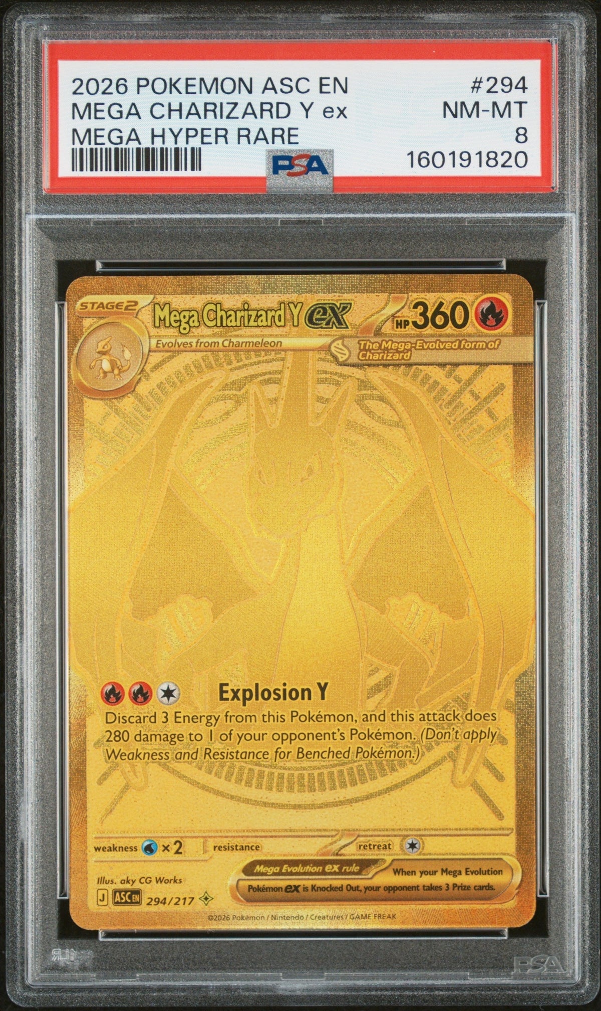 Pokémon 2026 Pokemon Mega Evolution Ascended Heroes Mega Hyper Rare Mega Charizard Y EX #294 PSA 8