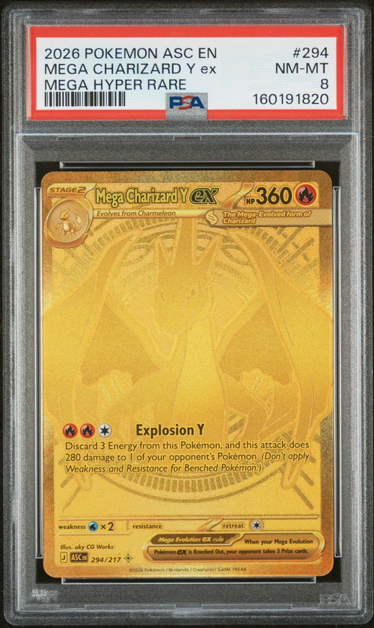 Pokémon 2026 Pokemon Mega Evolution Ascended Heroes Mega Hyper Rare Mega Charizard Y EX #294 PSA 8