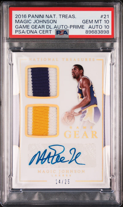 Basketball Panini 2016 National Treasures Game Gear Dual Jersey Autograph Prime Magic Johnson #21 /25 PSA 10