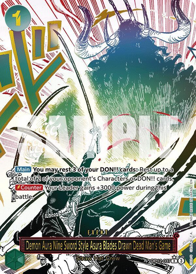 One Piece TCG Demon Aura Nine Sword Style Asura Blades Drawn Dead Man'S Game (Alternate Art) - Legacy Of The Master (Op12)