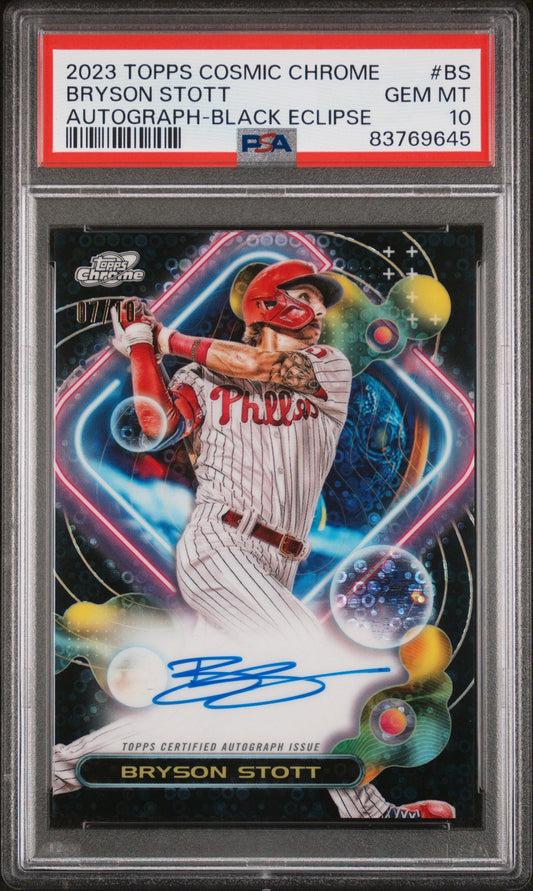Baseball Topps 2023 Topps Cosmic Chrome Autograph Black Eclipse Refractor Bryson Stott #Ccabs /10 PSA 10