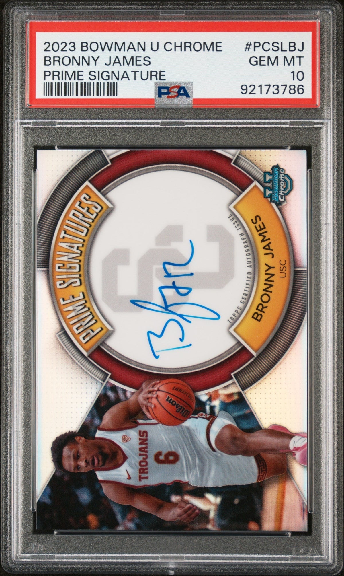 Basketball Bowman 2023 Bowman University Chrome Prime Signatures Bronny James Jr. #Pcslbj /150 PSA 10