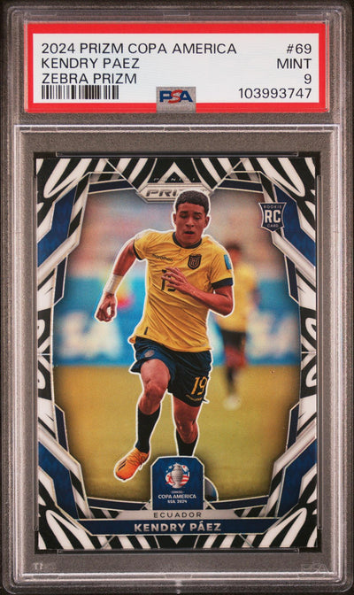 Soccer Panini 2024 Panini Prizm Conmebol Copa America Zebra Prizm Kendry Paez #69 PSA 9