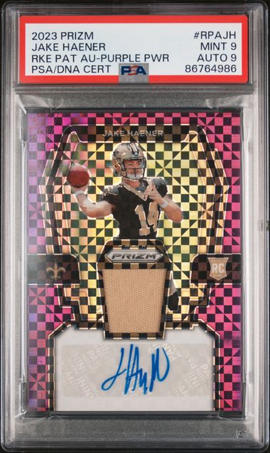 Sports Panini 2023 Panini Prizm - Jake Haener RPA-Jh - RPA Purple /49 - PSA 9 / 9