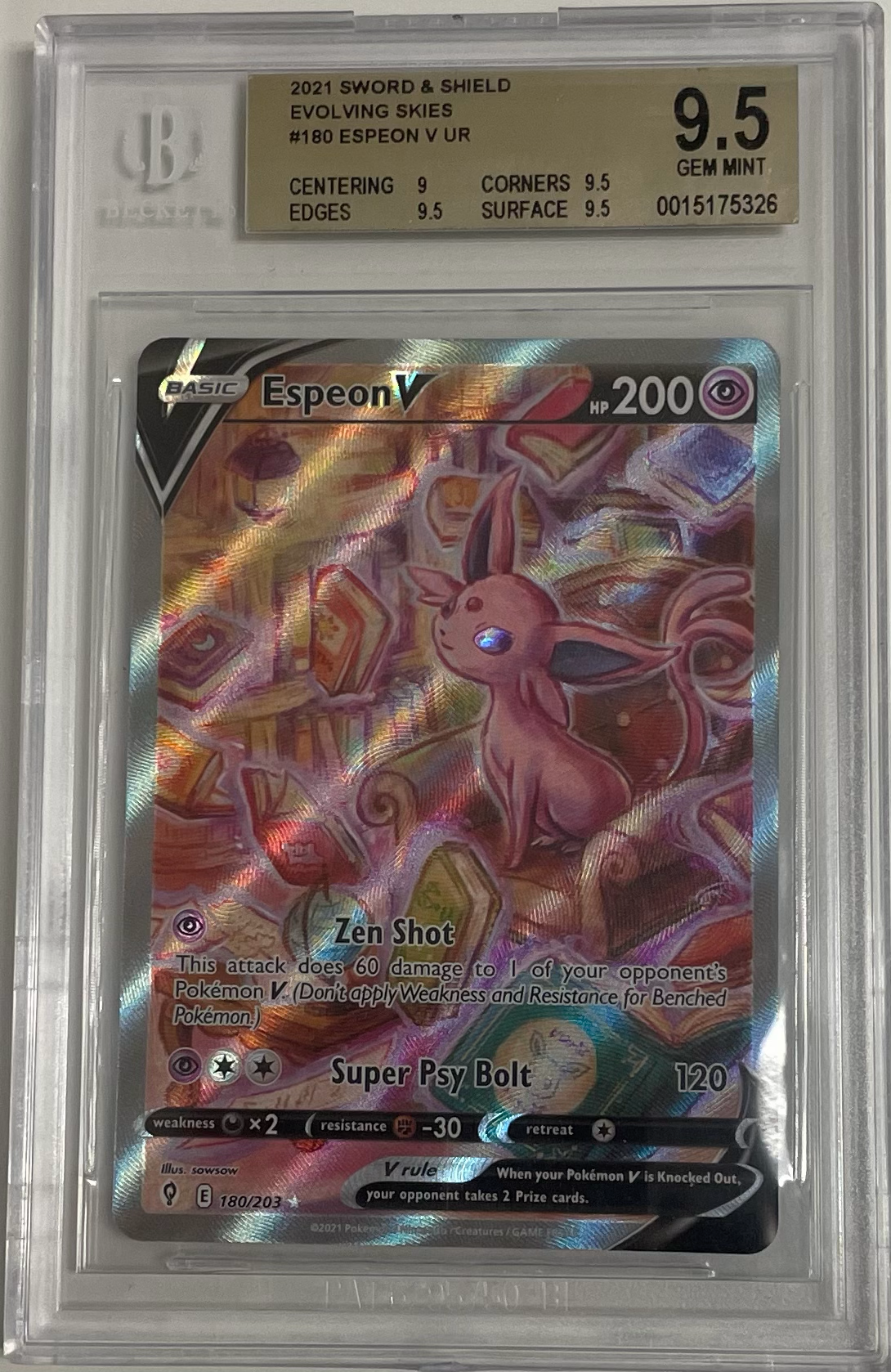 Pokémon Espeon V 180/203 Evolving Skies - 2021 Pokemon - BGS 9.5
