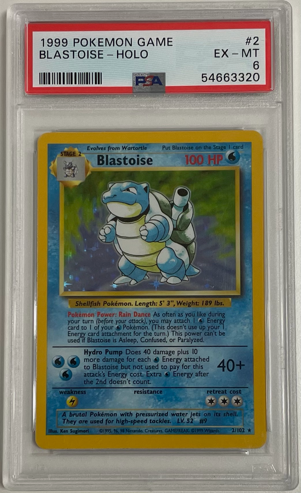 Pokémon Blastoise 2/102 Base Set - 1999 Pokemon - PSA 6