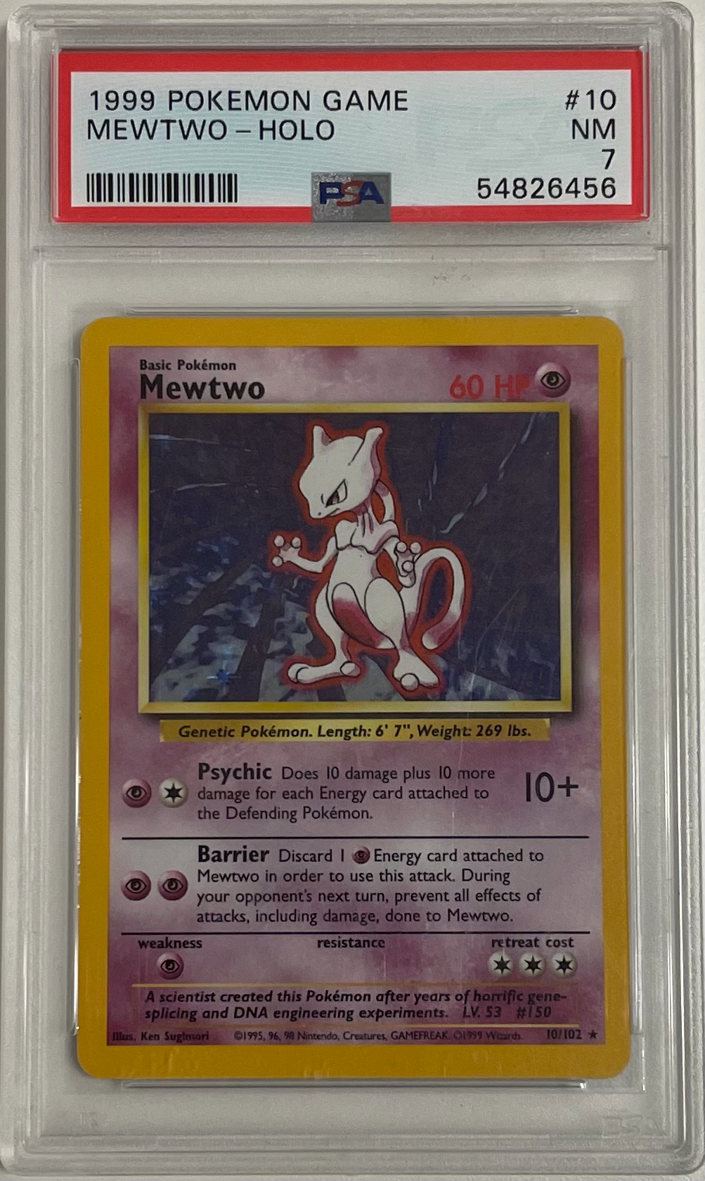 Pokémon Mewtwo Holo 10/102 - Base Set - 1999 Pokemon - PSA 7