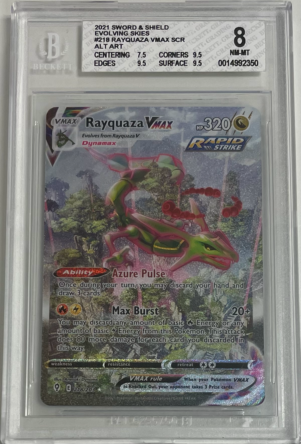 Pokémon Rayquaza VMAX 218/203 Evolving Skies - 2021 Pokemon - BGS 8